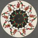 [Man pushing woman on skating chair, man sitting by fire]