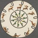 [Deer jumping through hoop, soldier blowing horn]