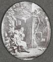 [Drawing of two women on doorstep]
