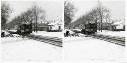 [Streetcar in winter scene]