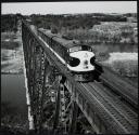 Fast southbound freight crosses James River, Lynchburg, Virginia