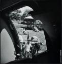 Ox cart waiting to be loaded with freight from plane, Santa Cruz, Costa Rica