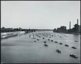 Fishing boats as seen from Pont du Port a l'Anglais, Alfortville suburb, Paris, France