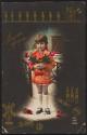 [New Year's card with girl holding flowers]