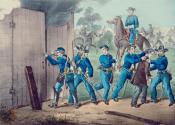 Capture of Harrold and the Shooting of Booth in the Barn of Garath's Farm, by a detachment of the 16th. New York Cavalry under the Order of Col. Baker.