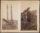 [View of two totem poles] \ Wolf Totem, Fort Wrangle