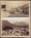 [View down snow-covered street toward St. Michael's Cathedral in Sitka, Alaska] \ [Bird's eye view of Sitka, Alaska]