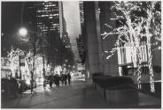 [Manhattan sidewalk with decorated trees on New Year's Day 1999]