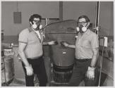 Hazardous waste workers with respirators, Tri-Valley Area, Northern California