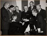 Frank R. Fraprie, Rowland S. Potter, Adolf Fassbender, Dr. C.E.K. Mees, Capt. Edward Steichen, Dr. Walter Clark, Charles B. Phelps, Fred Peel, at Nov. 3, 1945 Annual PSA Business Meeting in Rochester, N.Y.
