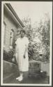 Mary Akeley - front steps, Parklands, African Safari