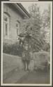 Osa Johnson with pet cat "Fifi" - front steps, Parklands, African Safari