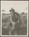 Audley Stewart with lion near Harrison's Camp, African Safari