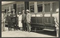 George Eastman and companions beside train, African Safari