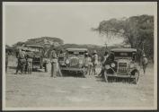 Companions around automobiles, African Safari