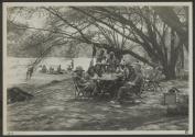 Companions dining outdoors, African Safari