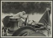 George Eastman examining crocodile, African Safari