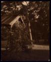 [Log garden structure with shrubs]