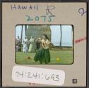 [Hula dancer and musicians, Hawaii (travel slide)]