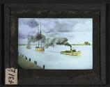 [Tugboat pulling ship]