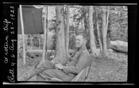 Frank Macomber at campsite, Wyoming Trip