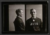 [Fred Eaton, police booking photograph (profile and full face)]