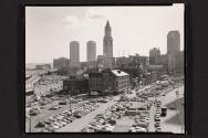 View of the Customs House and Haymarket from Government Center, Boston