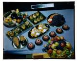 [Table spread of fruits and vegetables]
