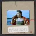[Mimi Muray on a beach (travel slide)]