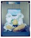 [Pear, bread, and cheese]