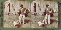 "Jus' dis Niggah's fool luck! - bofe arms full an' dat rooster a beggin to be took along."