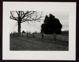 Untitled (wooden fence with cannon ball pyramid)