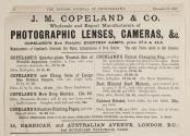 Advertisement for J. M. Copeland & Co.'s Photographic Lenses, Cameras, Etc.