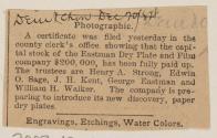 Newspaper clipping about capital stock of Eastman Dry Plate and Film Company