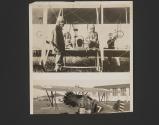 [Three men working on a plane] \ [Two men in front of plane]