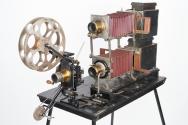 Dual-dissolving lantern slide projector with Edison Universal Projecting Kinetoscope