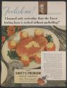 Foolish me! I learned only yesterday that the finest tasting ham is cooked without parboiling! (Swift & Company, tear sheet)