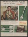 Loretta Young says: "Decide now to give her silver _ in this lovely new pattern 'Adoration'" (International Silver Company, tear sheet)
