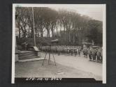 [Lt. Col Cyril E. Williams (St. Catherine, Ont., Canada) addresses officers and men of an Infantry Division during one of the many Thanksgiving day ceremonies held in the United Kingdom.  Special Troops BN, 5th Inf Div, Tollymore Park Camp, Braynsford, County Down, No. Ireland. ]