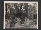[T/5 Leonard Okoak, La Crosse, Wis., the signal company carpenter is assisted in his work by PVT Ralph Water, (left) Richmond , KY., and PFC Roy Hill, Marshfield, WIS.  5th Sig. Co., 5th Inf. Div., Tollymore Park Camp, Braynsford, County Down, Northern Ireland. ]