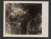 [Burned remains of ambulance driver after being straffed [sic] by (according to eye witnesses) P 47's pilotted [sic] by German. Ambulance was clearly marked, and the weather was clear. 5th Med BN 5th Inf Div., Gonderange, Luxembourg]