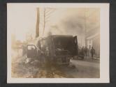 [American Ambulance (clearly marked) just after it had been straffed by (according to eye witnesses) German pilotted P47's. The visibility was good. Driver and patients were killed.  5th. Med. BN., 5th. Inf., Div., Gonderange, Luxembourg]