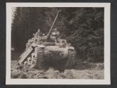 [Tanks attached to 5th Division, 3rd US Army, emerge from the forest south of Reisweiler, Germany. (m)  11th Inf Reg., 5th Inf Div., TUSA, Reisweiler, Germany.]
