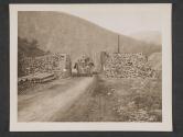 [This formidable German road block was never used. The man of the 5th Division, 3rd US Army, just go right through to Brockenau, Germany. 5 Div; TUSA; Brockenau, Germany.]