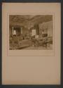 [Interior with fireplace and chandelier, Harbor Hill, Long Island]