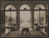 [Interior of room looking out to fountain, Harbor Hill, Long Island]