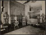 [Interior with suits of armor and tapestries, Harbor Hill, Long Island]