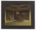 [Interior with paintings and chandelier]