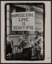 [Marcher at a Gay Pride demonstration with banner Homosexual love is beautiful, New York City]
