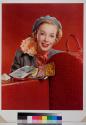 [Timken Roller Bearing Co., calendar, August 1950, woman with suitcases]